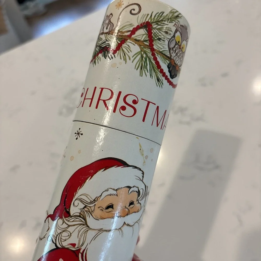 VTG Match Holder Cardboard Tube With Merry Christmas Santa & Forest Animals 12